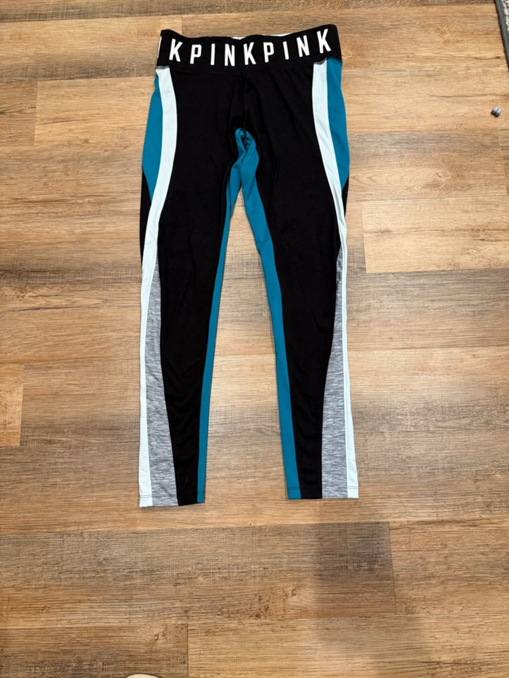 Victoria's Secret PINK Black, Teal & White Colorblock Leggings Size Medium